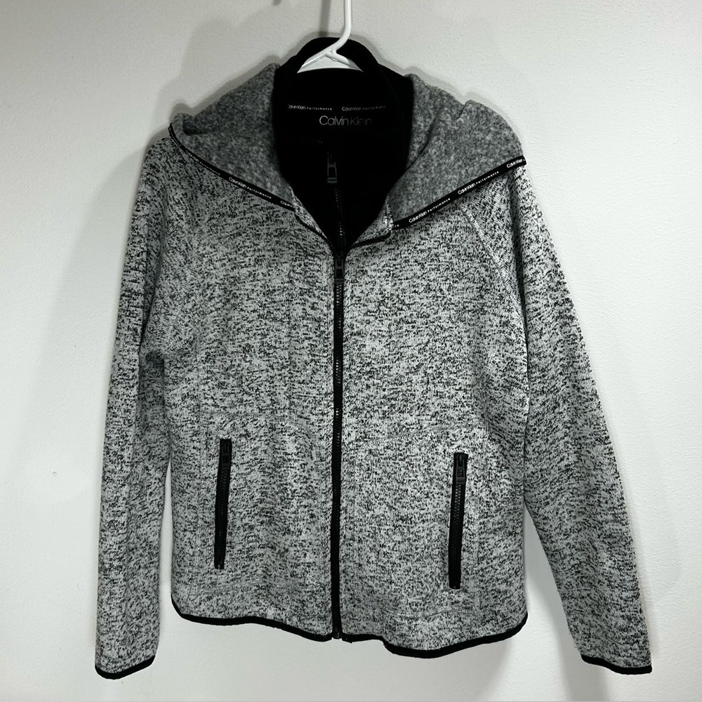 Calvin Klein Performance Black and White Knit Double Zip Fleece Jacket size L
